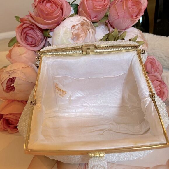 ♥️ Lovely wedding clutch purse, vintage cream evening bag - Picture 7 of 16